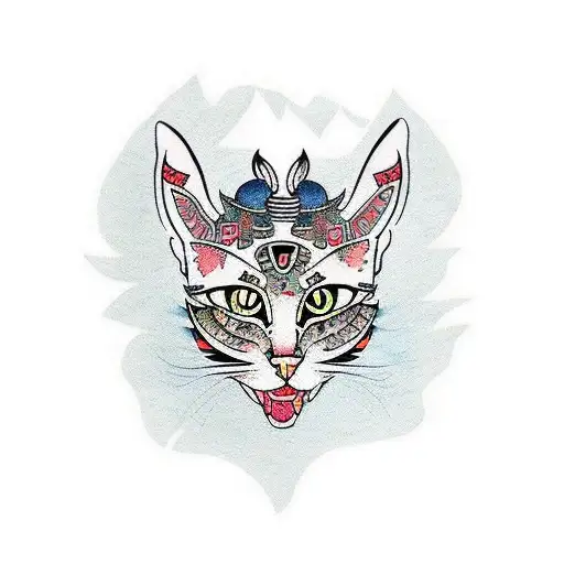 Oriental Style Feline Mixed With Aztec Styles