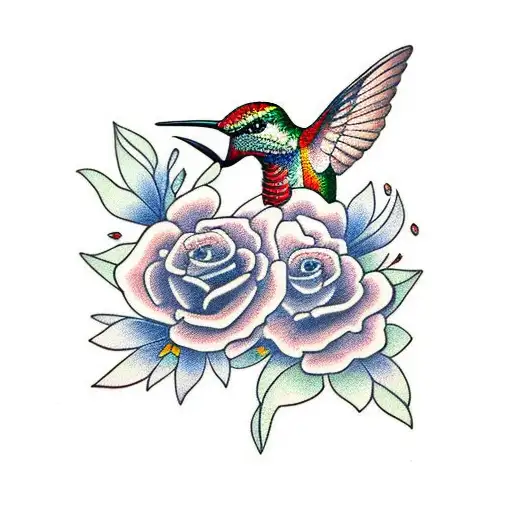 Flowers With Hummingbird