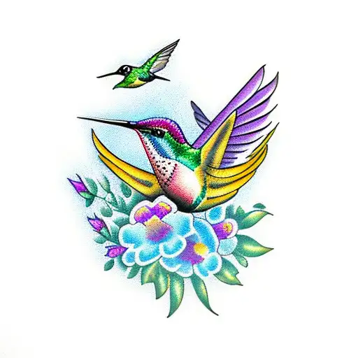 Flowers With Hummingbird