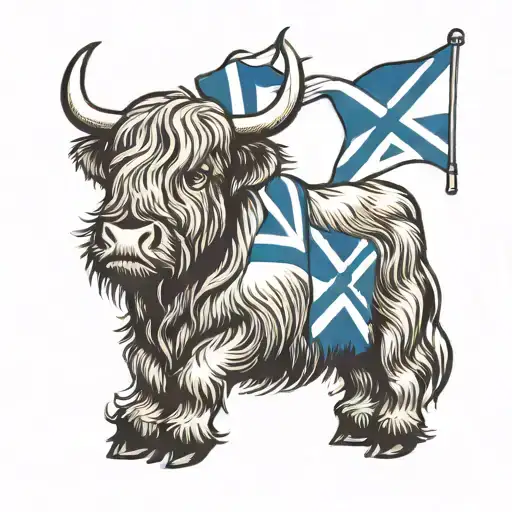 Highland Cow With St Andrews Flag