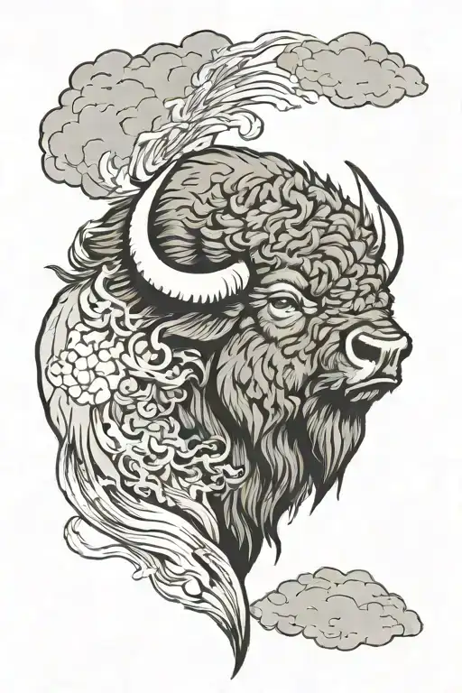 Black And Grey Bison Head Going Into The Storm