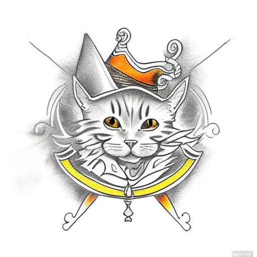 Design A Traditional Tattoo Featuring An Orange Cat Wearing The Sorting Hat From Harry Potter