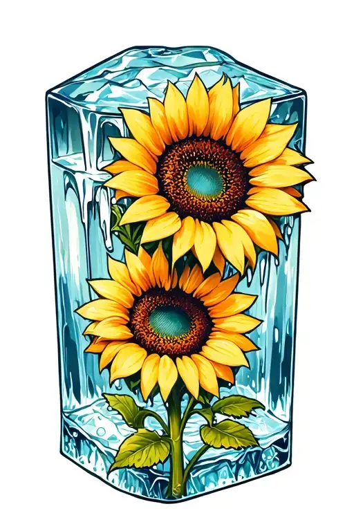 Melting Ice Cube With Sunflower Blooming