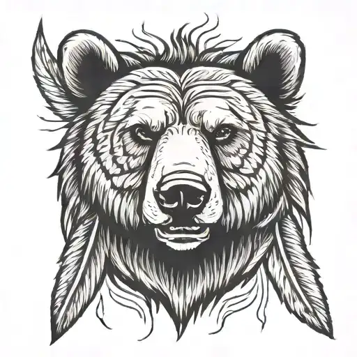 Bear Head With Feathers