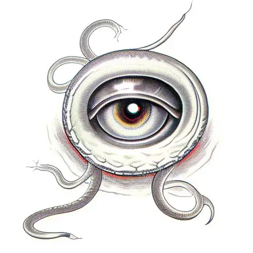 Long Snake With Semicolon In The Eye Surrounded By White Spider Lillies