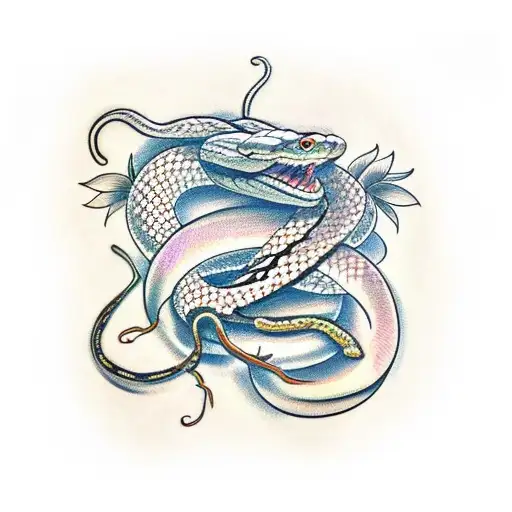 Snake Surrounded By White Spider Lillies