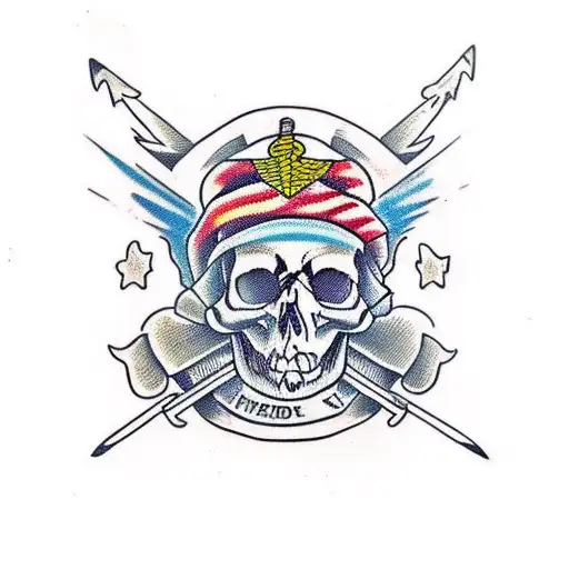 Skull On Its Side In Traditional American Style