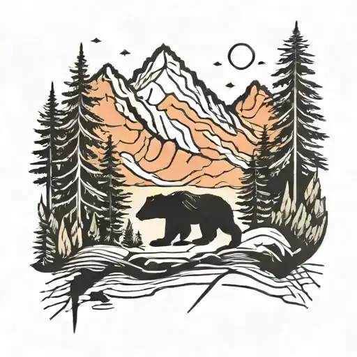 A Geometric Mountain Landscape With A Hidden Black Bear Silhouette