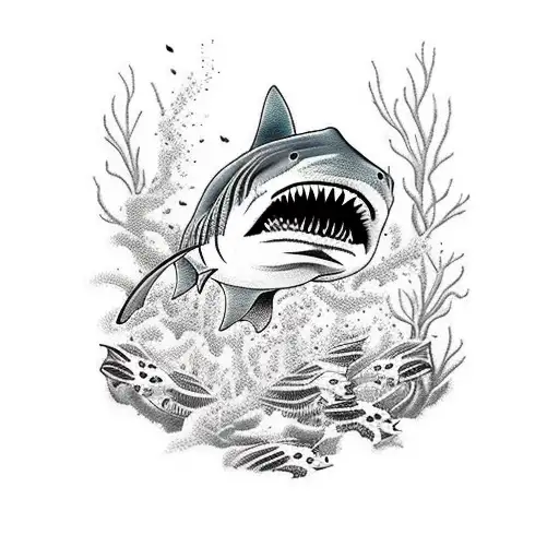 A Majestic Tiger Shark Swimming Through Vibrant Coral Reefs