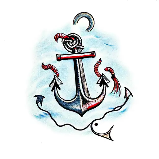 A Traditional Anchor With Fishing Hooks And A Banner That Says 'Father And Son'