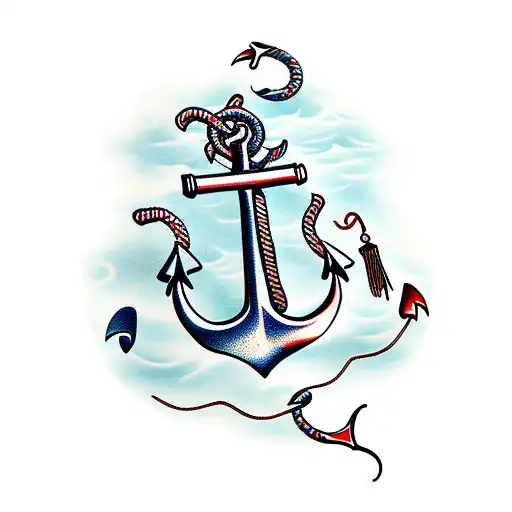 A Traditional Anchor With Fishing Hooks And A Banner That Says 'Father And Son'