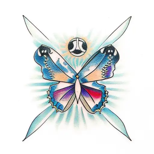 Butterfly On Half Sun Half Moon