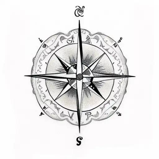 A Traditional Style Tattoo Of A Compass With A Geometric Design Of A Bear Inside
