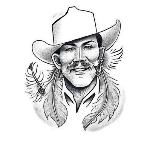 A Traditional Style Tattoo Of A Cowboy Hat Adorned With Ropes And Feathers