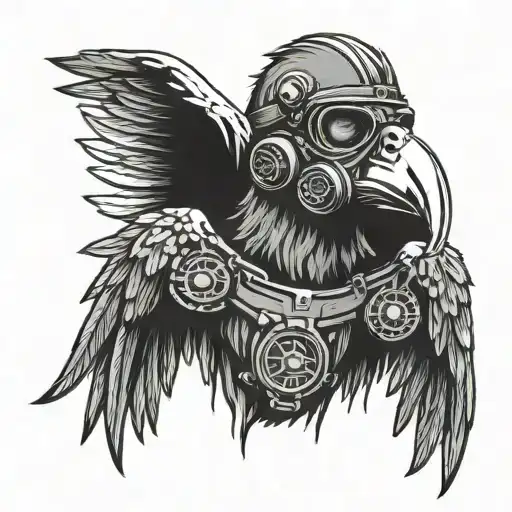 Spread Wings Eagle With Gas Mask On Eagles Head Wearing