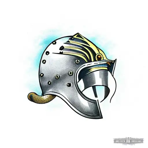 Medieval Helmet Pierced By A Sword