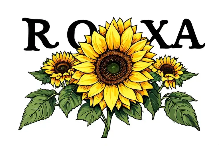 R O X A S Name Tattoo On The Arm Sleeve Decent Design With Sunflower