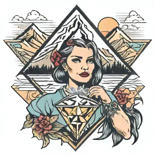 Girl Holding Diamond Shaped Mountain