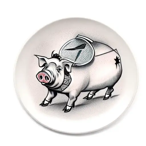 A Gangster Pig Standing At A Table Eating Tomahawk Steak From A Plate In A Restaurant