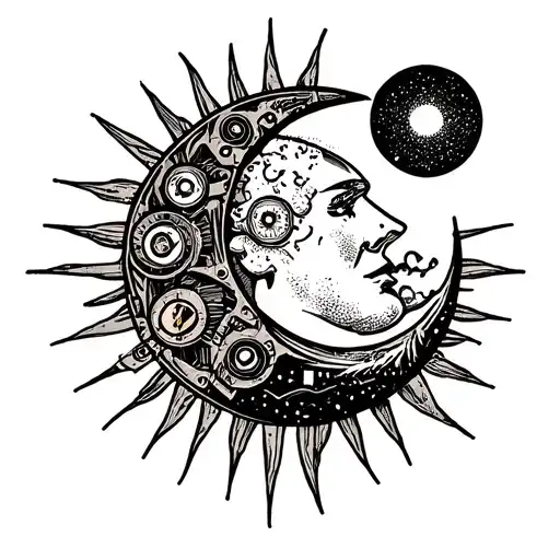 Mechanic Sun And Moon Tattoo Design Inspired