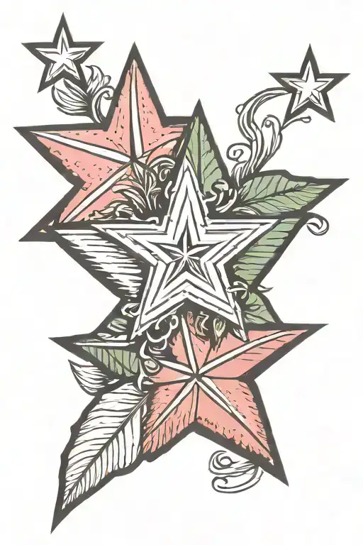 Star Five Point And Four-leaf Inside Representing