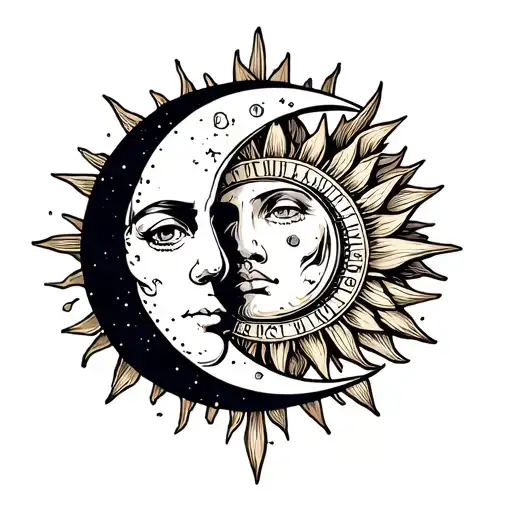 Mechanic Sun And Moon Tattoo Design Inspired