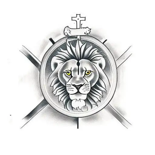 Christian Cross With Lion On Forearm