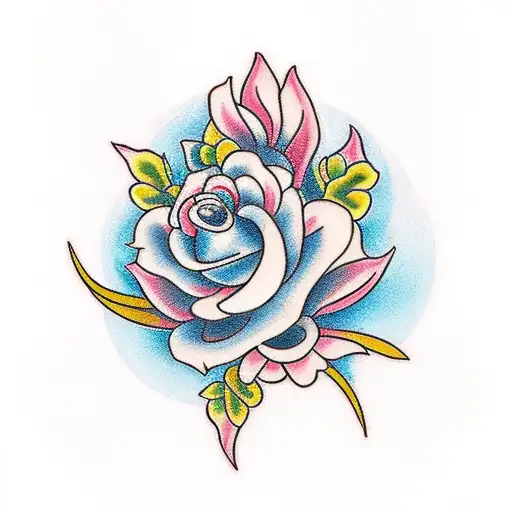 A Traditional Tattoo Design Featuring A Graceful Bird Perched On A Blooming Flower