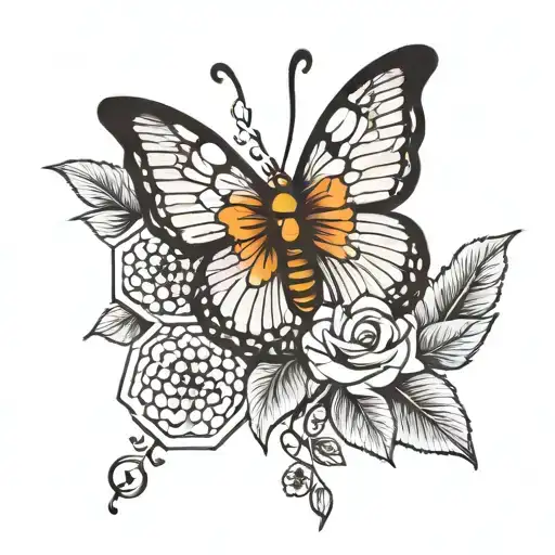 Floral Honeycomb Sleeve Tattoo Featuring Butterfly
