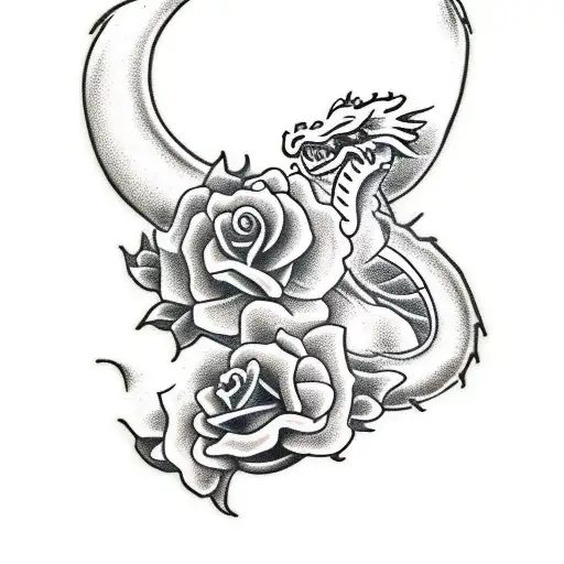 Dragon With Roses And Curves