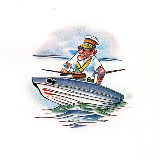 An Old Man Fishing On A Boat With A Young Boy