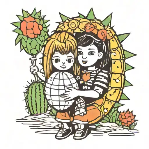 Daughter As Barrel Cactus Holding Balloon