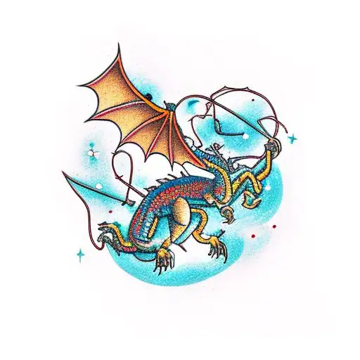 A Constellation Of A Dragon Intertwined With A Spider In A Cosmic Background