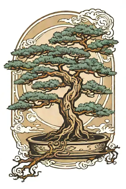 Bonsai Tree With Moon In Background