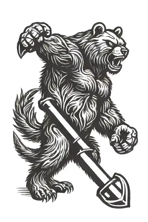 Retro Tattoo Hammer And Sickle Angry Bear Full Length Black And White Tattoo On Arm Communism