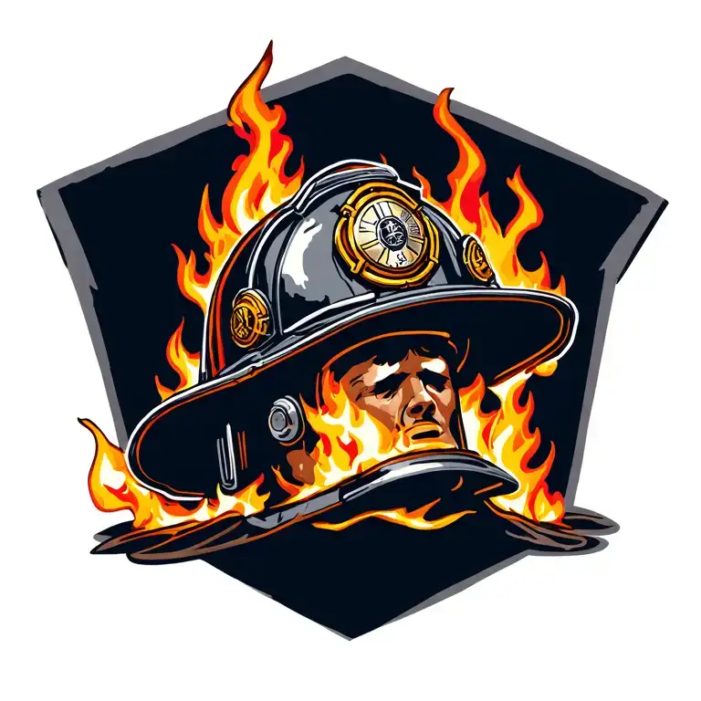 Firefighter Helmet Engulfed In Flames