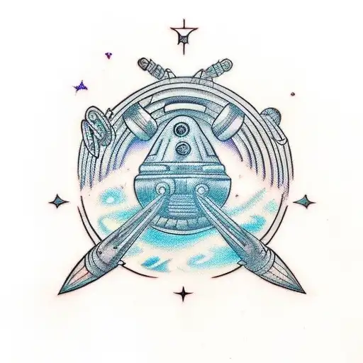 A Realistic Tattoo Of A Viking Spaceship Exploring The Galaxy