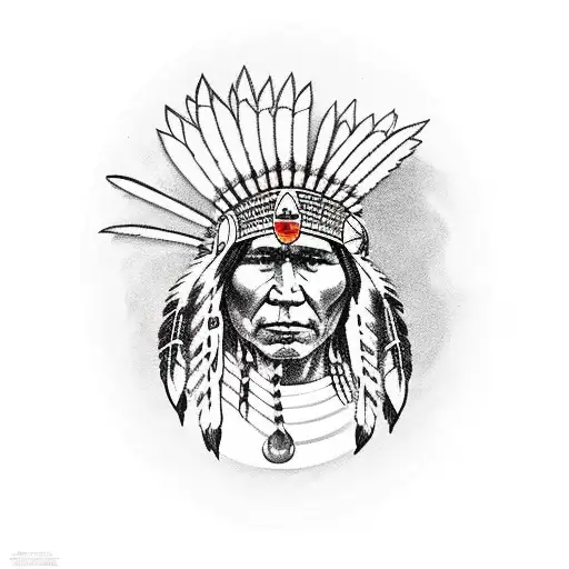 A Traditional-style Portrait Of A Native American Indian Warrior With A Wolf Companion