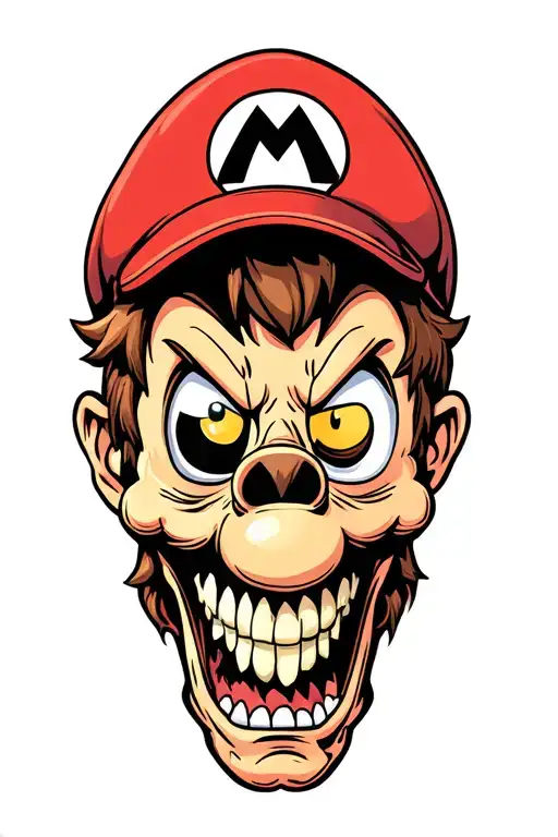 Cartoon Characters Super Mario Hat On Top View Zombie Head