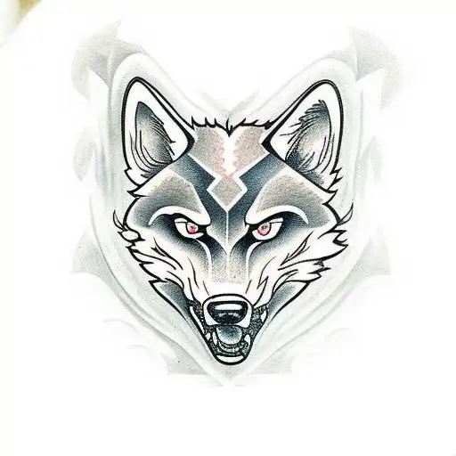 Symetrical Tattoo Wolf Face Red Eyes