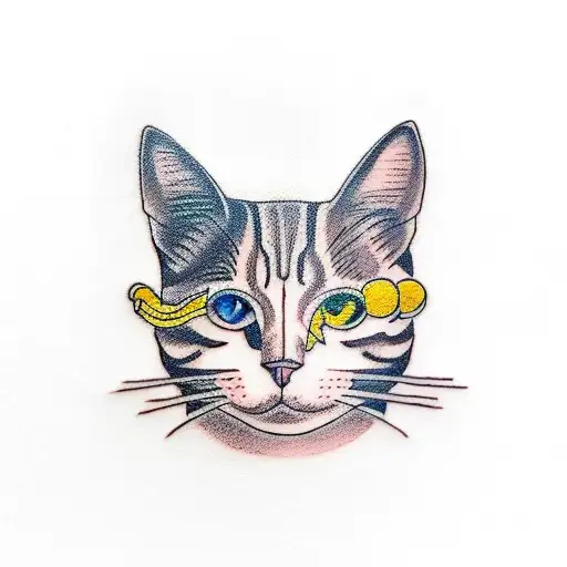 A Minimalist Tattoo Of A Cat Playing A Guitar