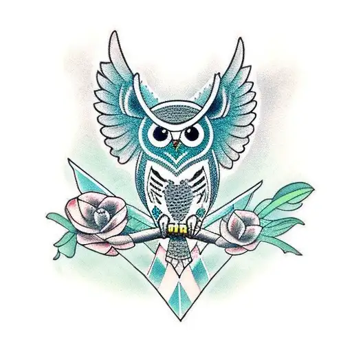 Owl Holding Teal Cancer Ribbon
