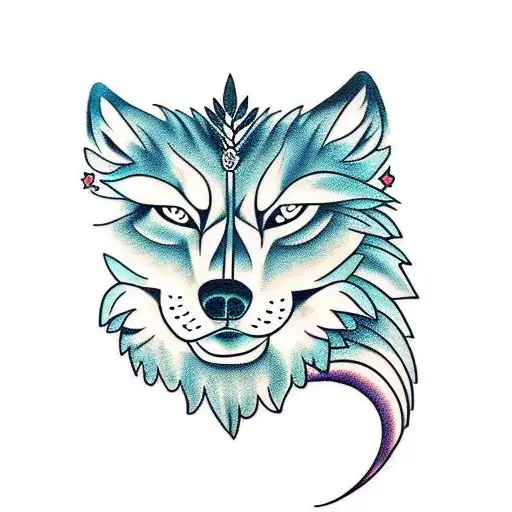 Lady Face With Hair That Blends Into A Wolf