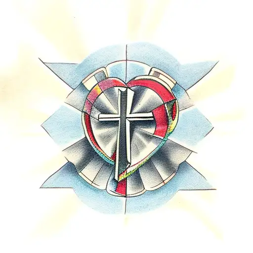 Christian Cross With Ripped Skinon Back And Heart Showing Inside Body