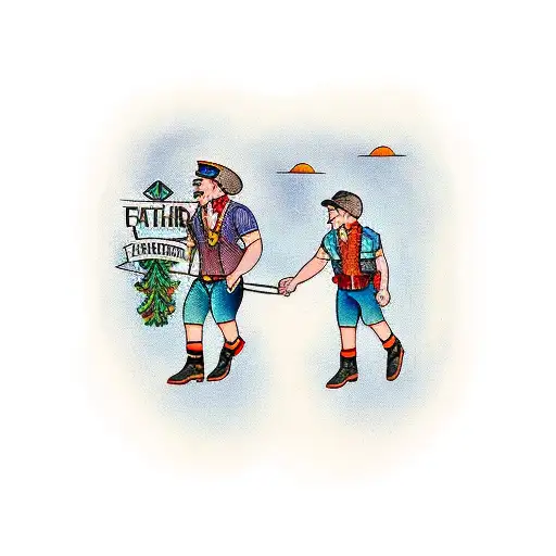 Father And Son On A Road In The Mountains