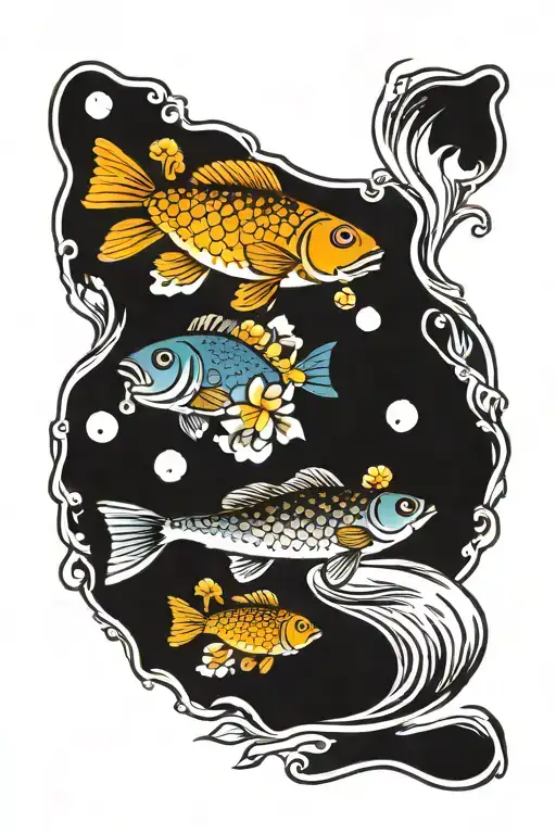 Flowers And Fish Swimming Upstream