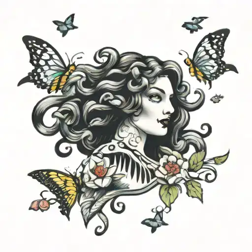 Medusa With Butterflies And Doves Plus A Wave