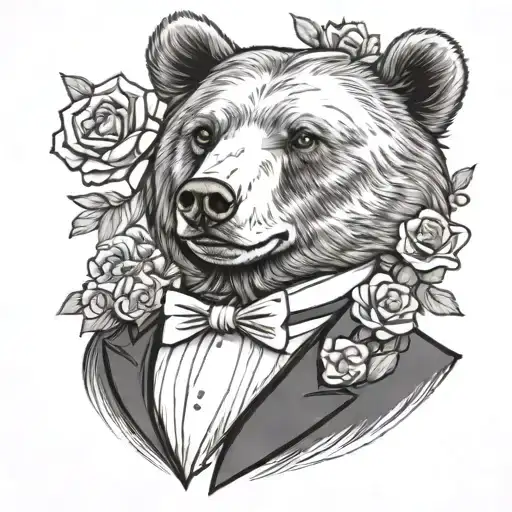 Female Bear In A Tuxedo Black And White No Flowers