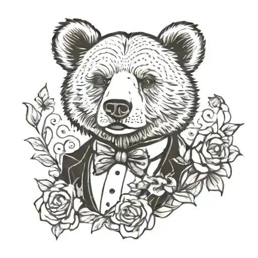 Bear Cub In A Tuxedo Black And White