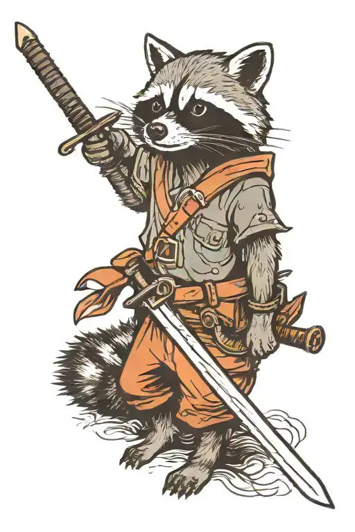 Raccoon Hokding A Sword